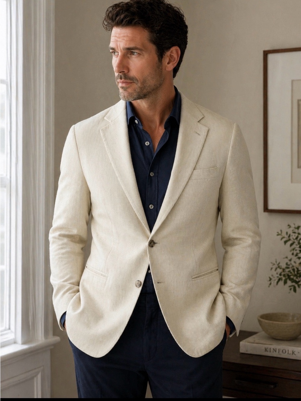 Bert Pulitzer 100% silk tweed Cream Linen Blazer - Classic Tailored Fit
